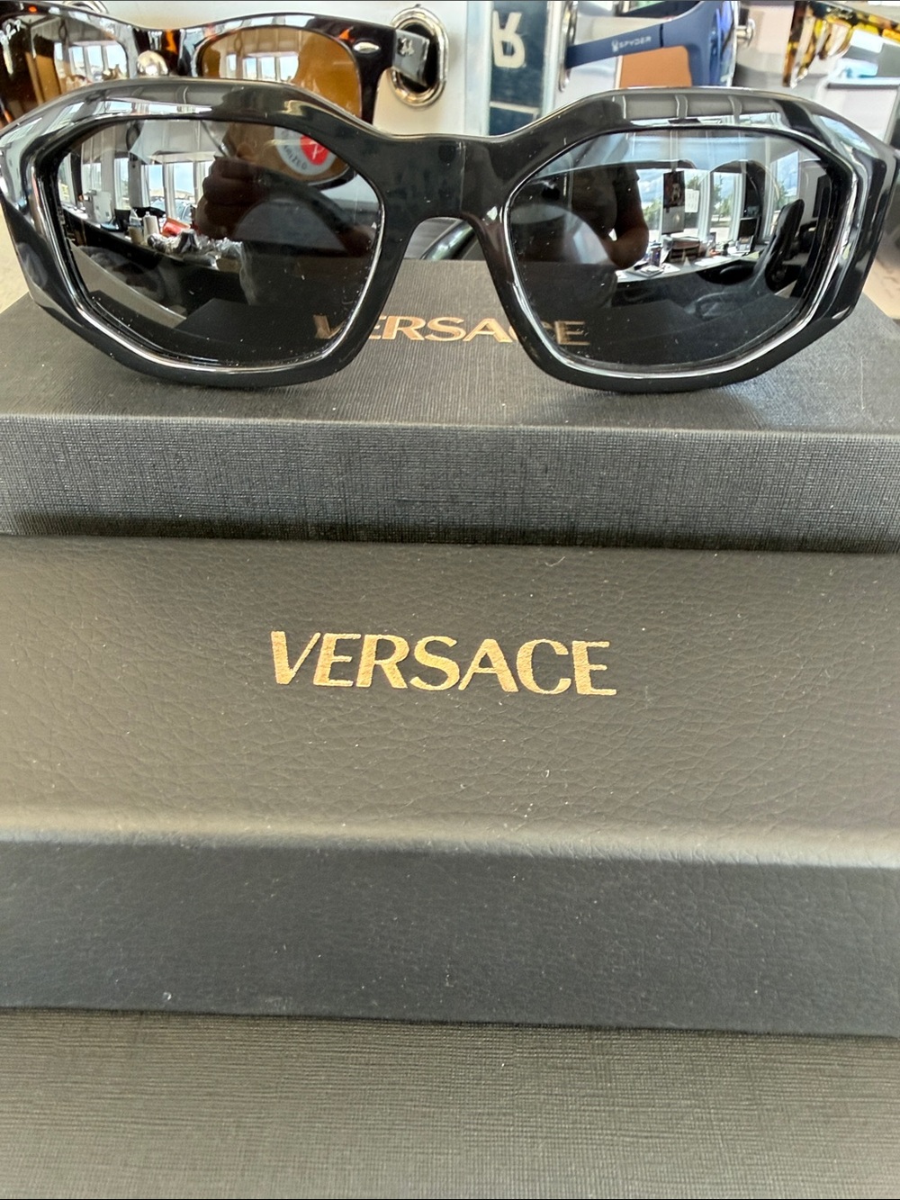 Versace Black Men’s Sunglasses with Geometric Frame